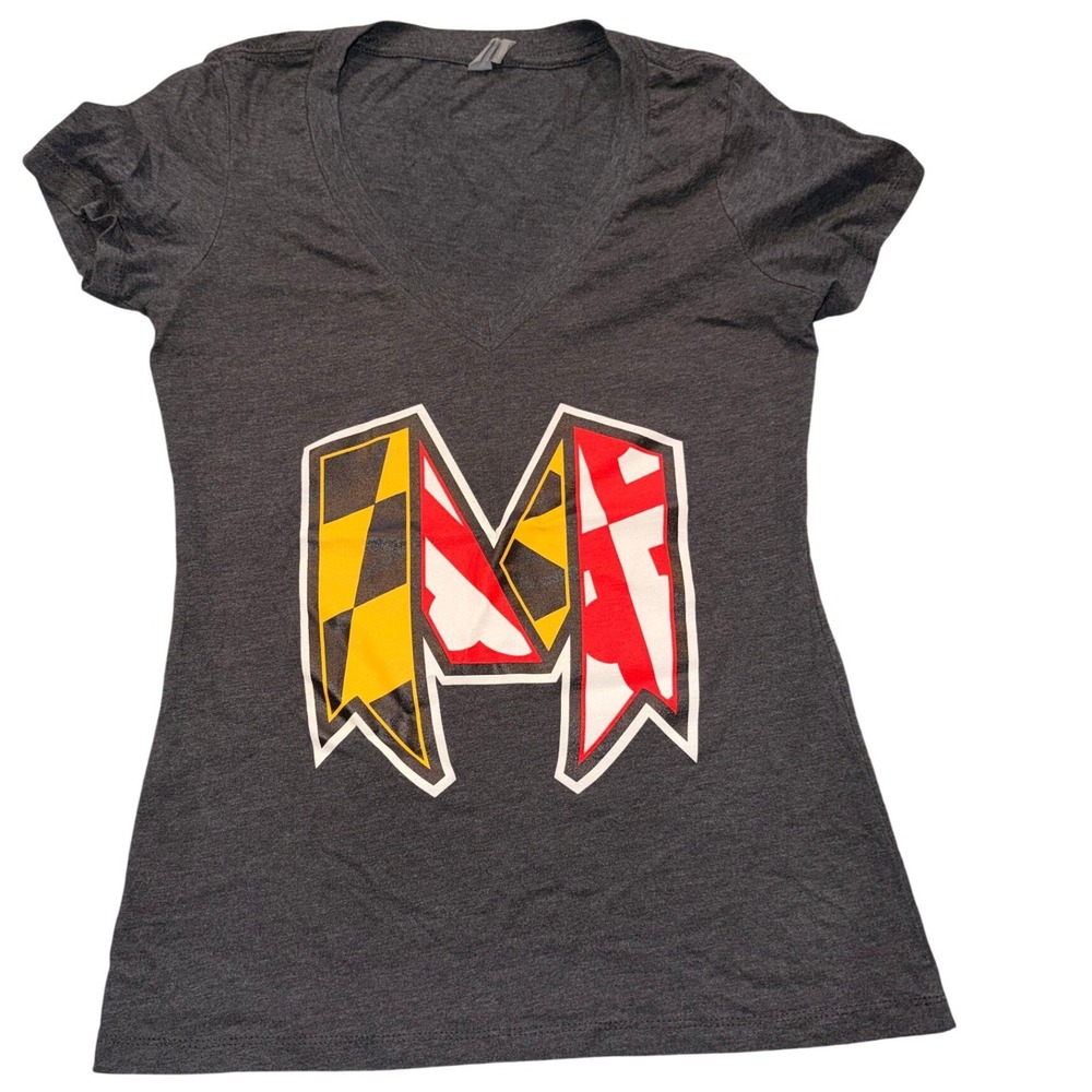 Route One Apparel Charcoal Gray Maryland Flag TShirt Short Sleeve Womens Size L